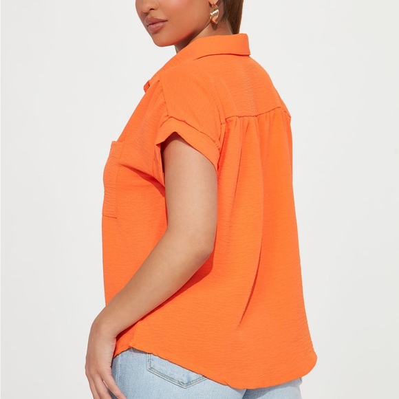 Oversized orange Button down blouse from Fashion Nova - Picture 3 of 11